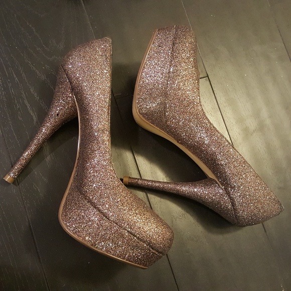 NEW WOMENS LADIES STILETTO HIGH HEEL ROSE GOLD METALLIC ROUNDED TOE COURT SHOES